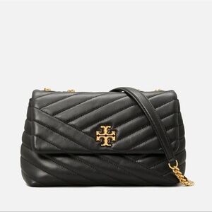 Tory Burch Black and Gold Chevron Shoulder Bag